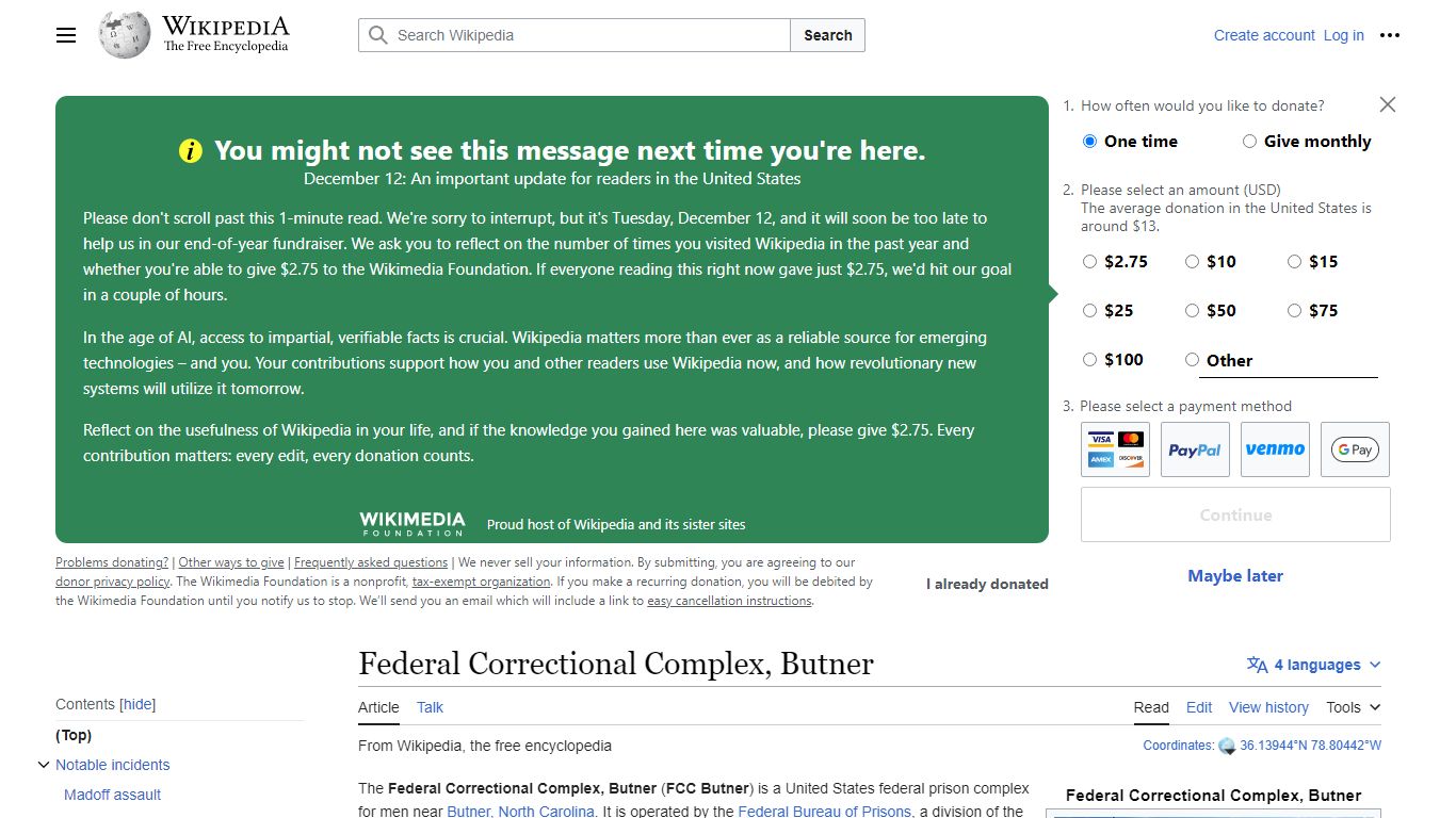 Federal Correctional Complex, Butner - Wikipedia